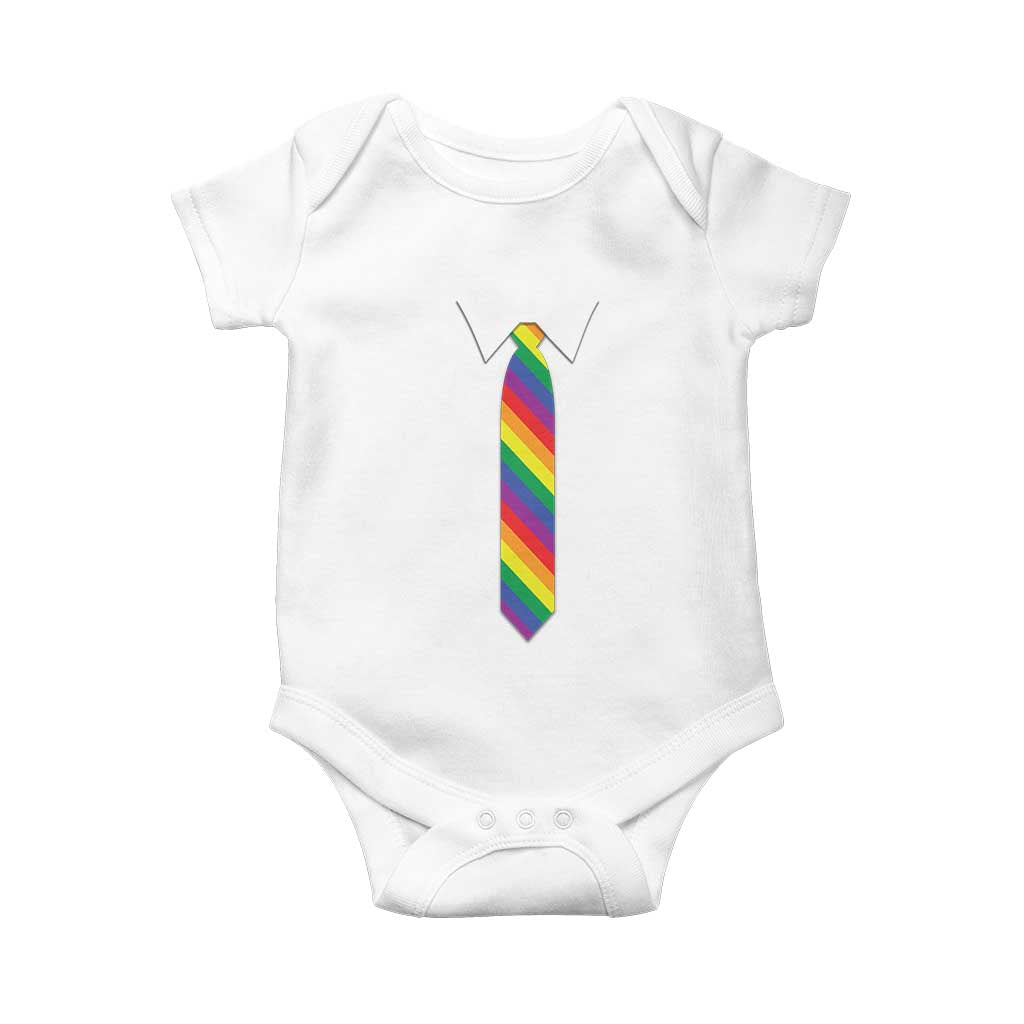 Funny Rainbow Striped Necktie Baby Onesie LGBT Pride Support Graphic