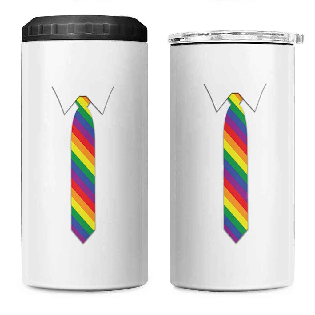 Funny Rainbow Striped Necktie 4 in 1 Can Cooler Tumbler LGBT Pride Support Graphic