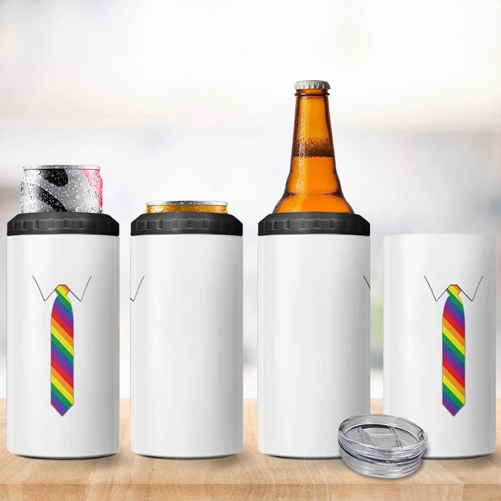 Funny Rainbow Striped Necktie 4 in 1 Can Cooler Tumbler LGBT Pride Support Graphic