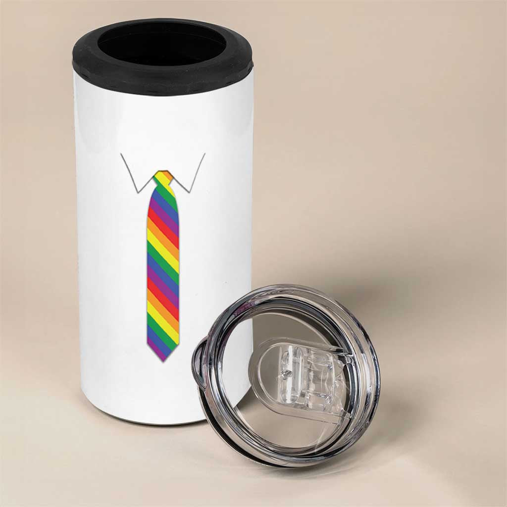 Funny Rainbow Striped Necktie 4 in 1 Can Cooler Tumbler LGBT Pride Support Graphic