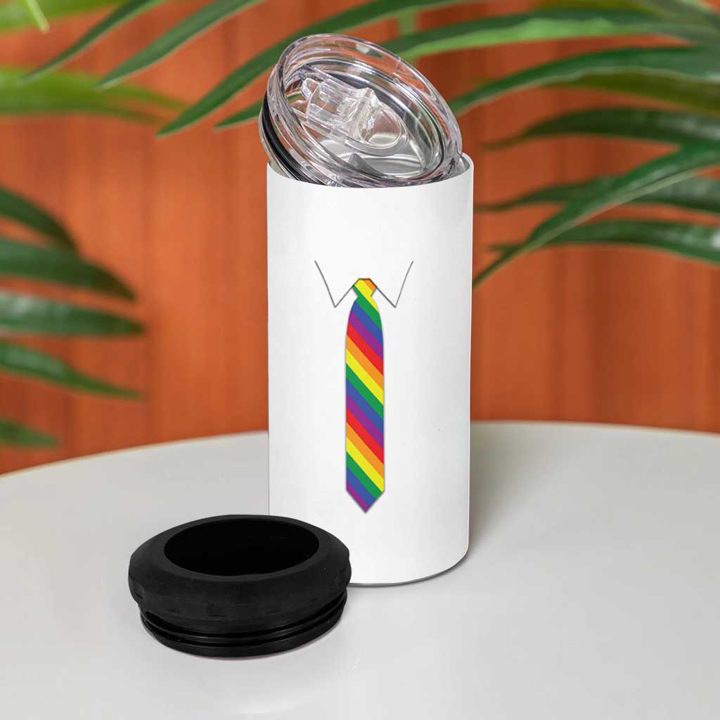 Funny Rainbow Striped Necktie 4 in 1 Can Cooler Tumbler LGBT Pride Support Graphic