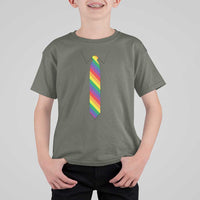 Funny Rainbow Striped Necktie T Shirt For Kid LGBT Pride Support Graphic