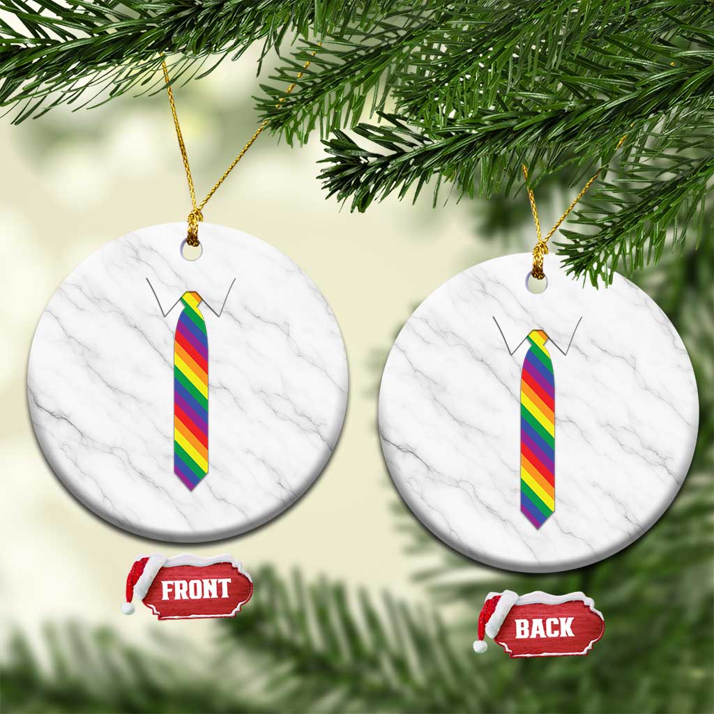 Funny Rainbow Striped Necktie Ceramic Ornament LGBT Pride Support Graphic