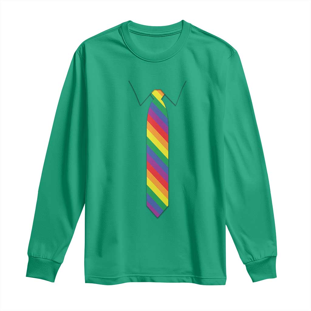 Funny Rainbow Striped Necktie Long Sleeve Shirt LGBT Pride Support Graphic