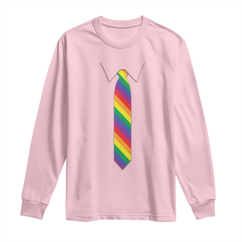 Funny Rainbow Striped Necktie Long Sleeve Shirt LGBT Pride Support Graphic