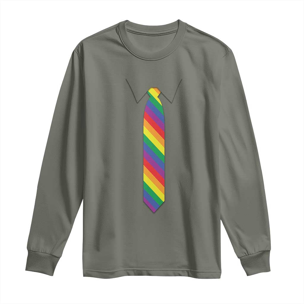 Funny Rainbow Striped Necktie Long Sleeve Shirt LGBT Pride Support Graphic