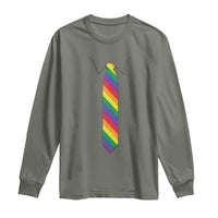 Funny Rainbow Striped Necktie Long Sleeve Shirt LGBT Pride Support Graphic
