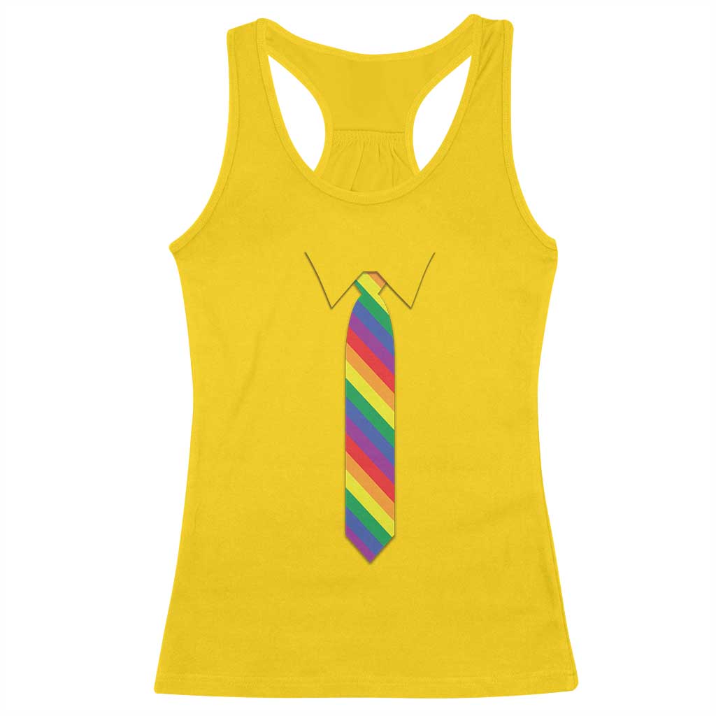 Funny Rainbow Striped Necktie Racerback Tank Top LGBT Pride Support Graphic