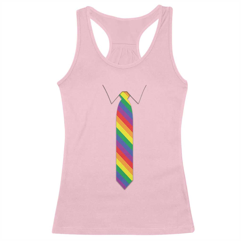 Funny Rainbow Striped Necktie Racerback Tank Top LGBT Pride Support Graphic