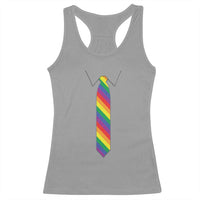 Funny Rainbow Striped Necktie Racerback Tank Top LGBT Pride Support Graphic
