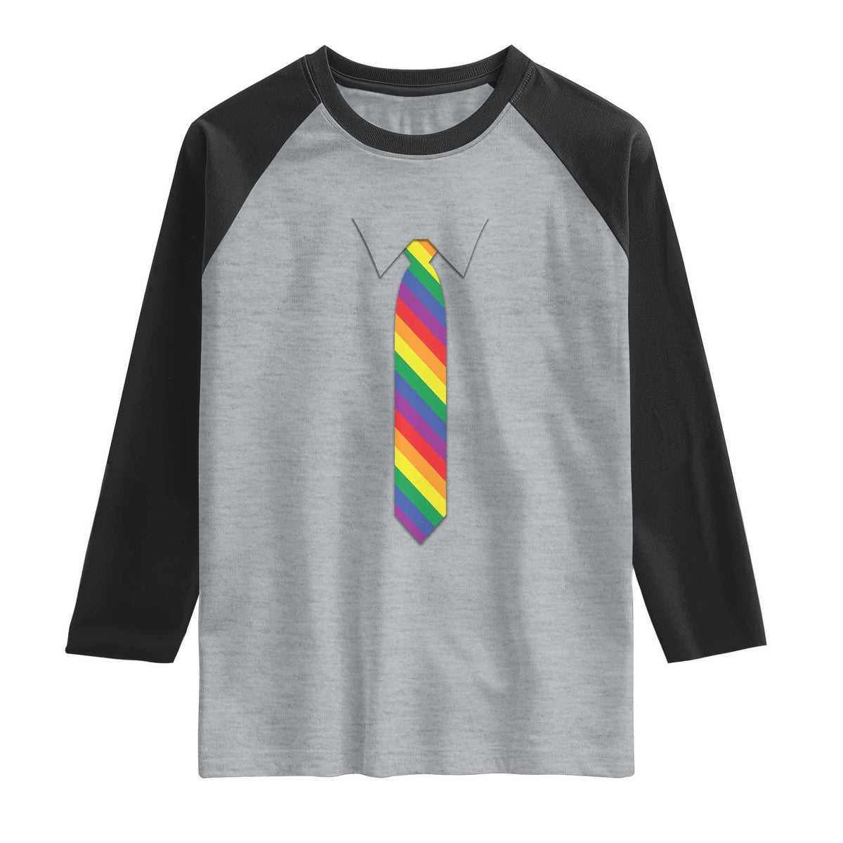 Funny Rainbow Striped Necktie Raglan Shirt LGBT Pride Support Graphic