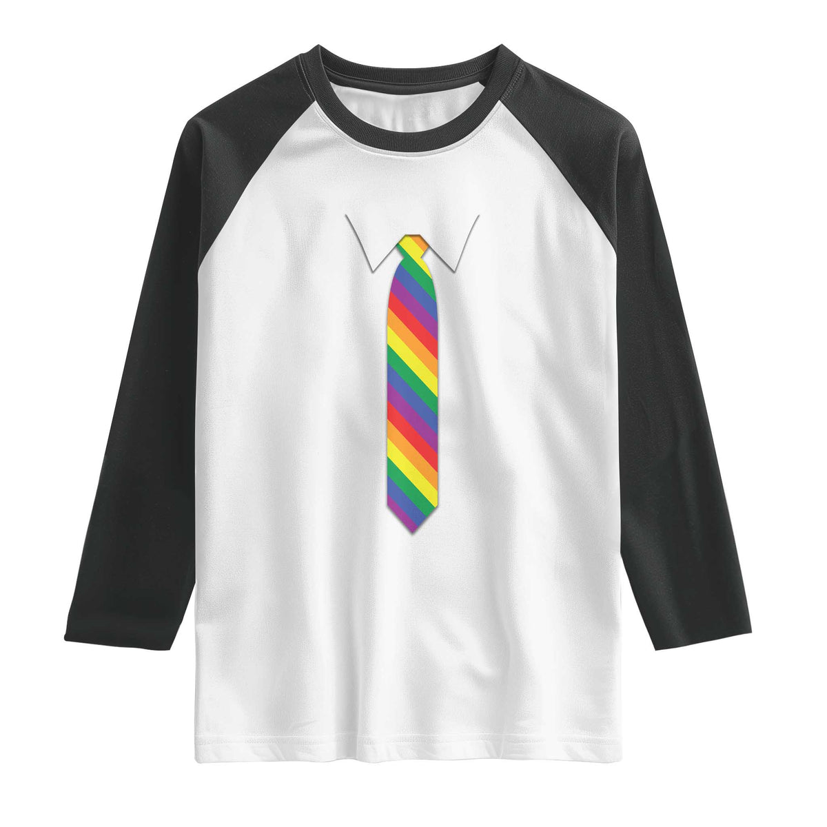 Funny Rainbow Striped Necktie Raglan Shirt LGBT Pride Support Graphic