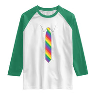 Funny Rainbow Striped Necktie Raglan Shirt LGBT Pride Support Graphic