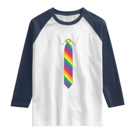 Funny Rainbow Striped Necktie Raglan Shirt LGBT Pride Support Graphic