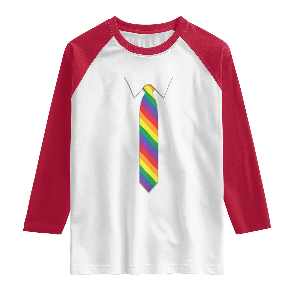 Funny Rainbow Striped Necktie Raglan Shirt LGBT Pride Support Graphic