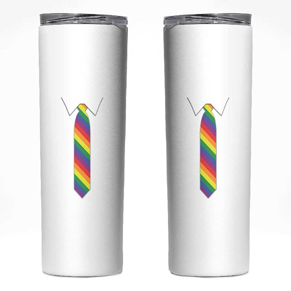 Funny Rainbow Striped Necktie Skinny Tumbler LGBT Pride Support Graphic