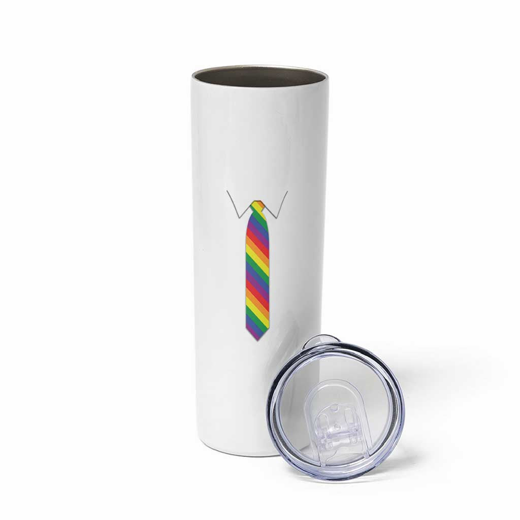 Funny Rainbow Striped Necktie Skinny Tumbler LGBT Pride Support Graphic