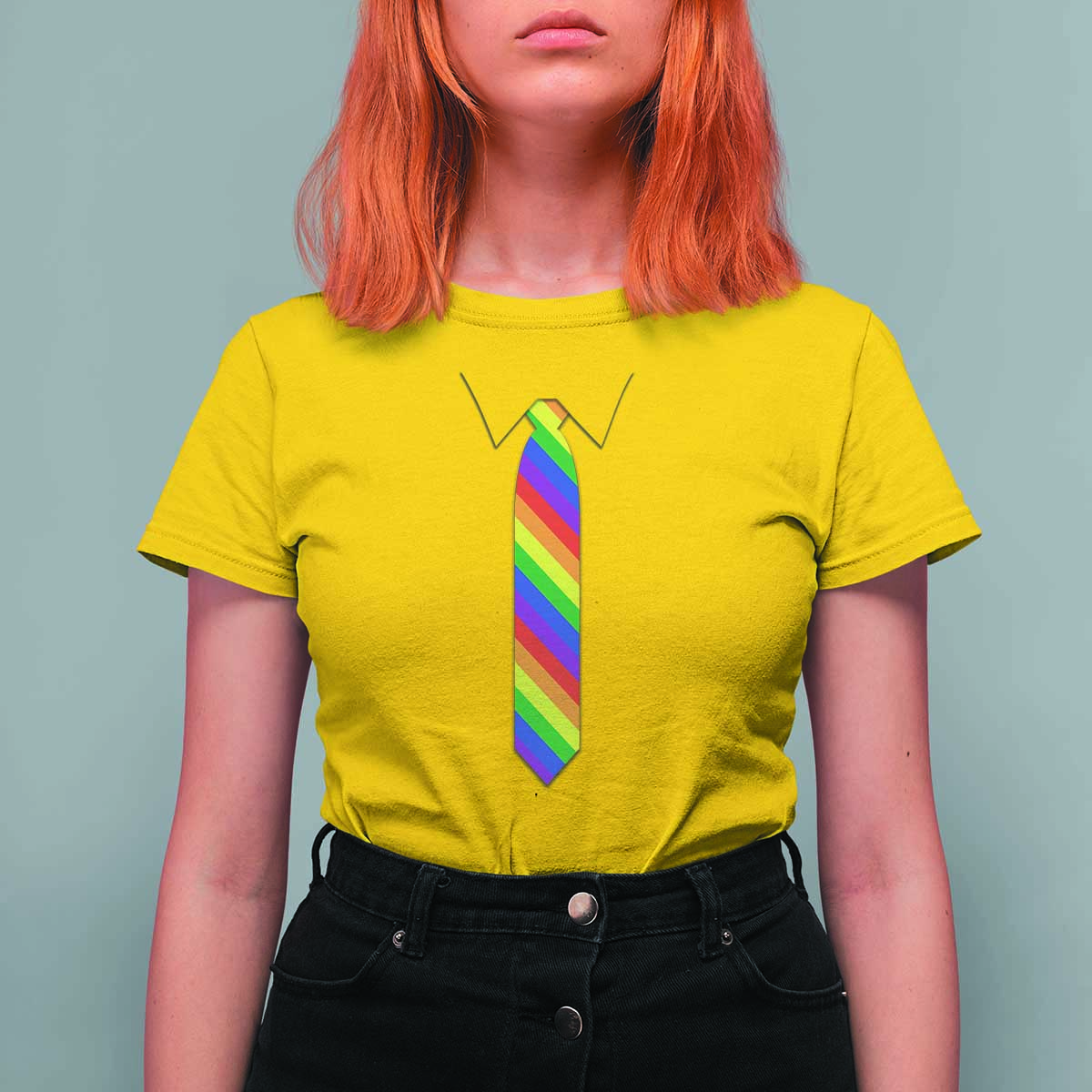 Funny Rainbow Striped Necktie T Shirt For Women LGBT Pride Support Graphic