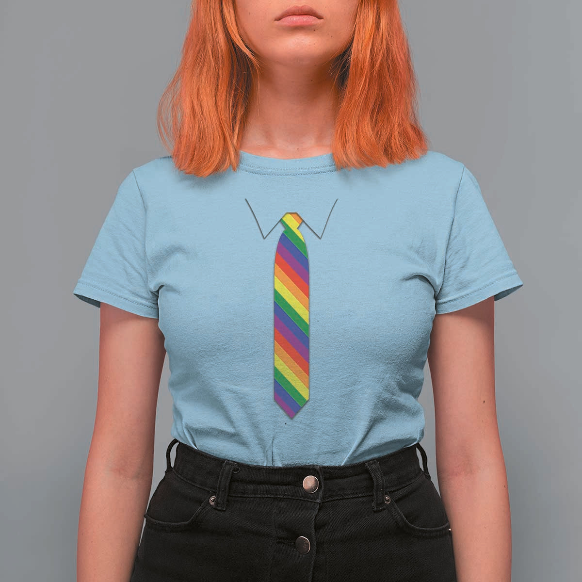 Funny Rainbow Striped Necktie T Shirt For Women LGBT Pride Support Graphic
