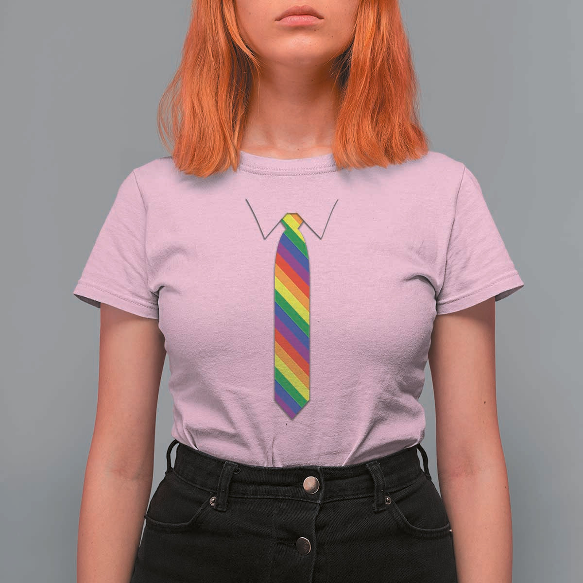 Funny Rainbow Striped Necktie T Shirt For Women LGBT Pride Support Graphic