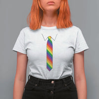 Funny Rainbow Striped Necktie T Shirt For Women LGBT Pride Support Graphic