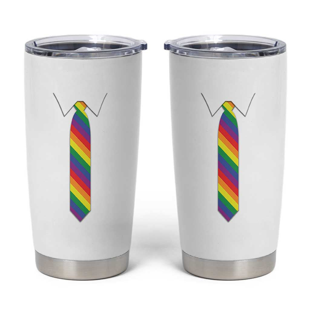 Funny Rainbow Striped Necktie Tumbler Cup LGBT Pride Support Graphic
