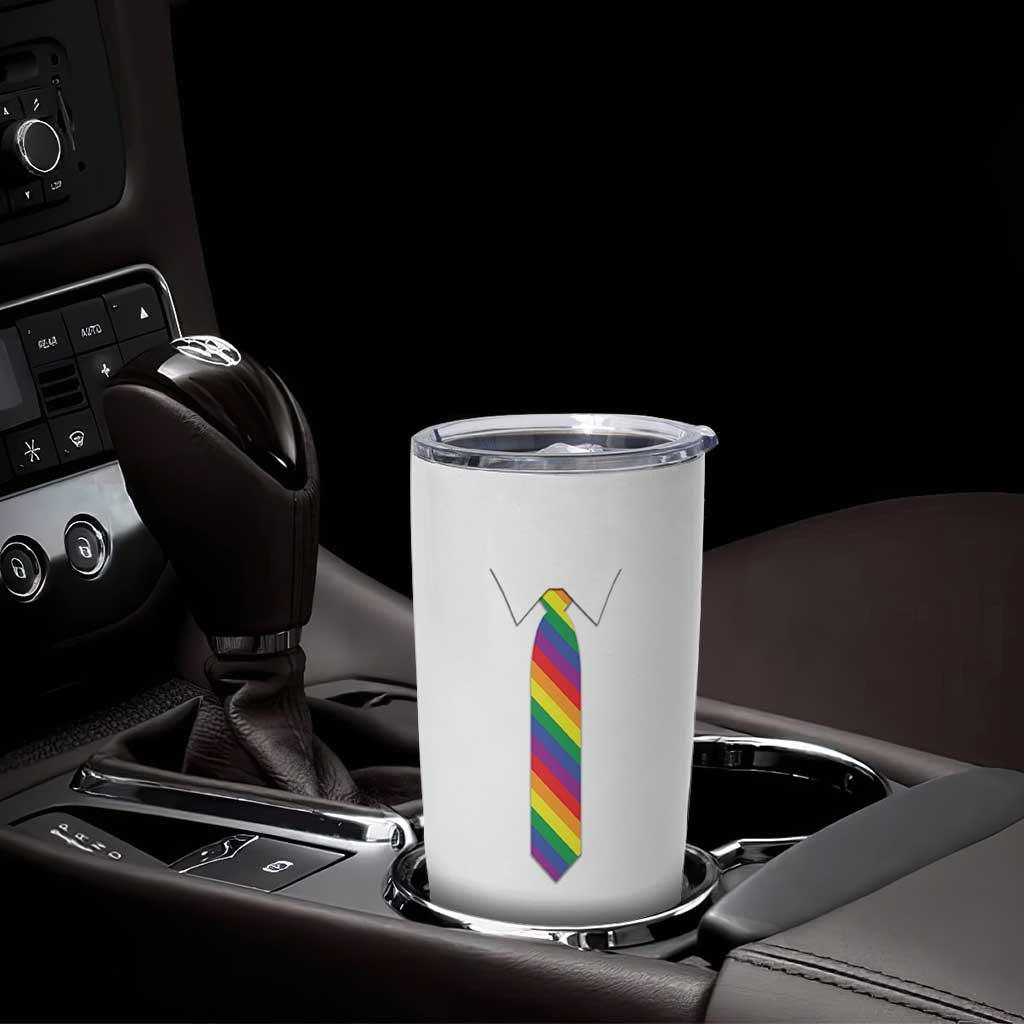Funny Rainbow Striped Necktie Tumbler Cup LGBT Pride Support Graphic