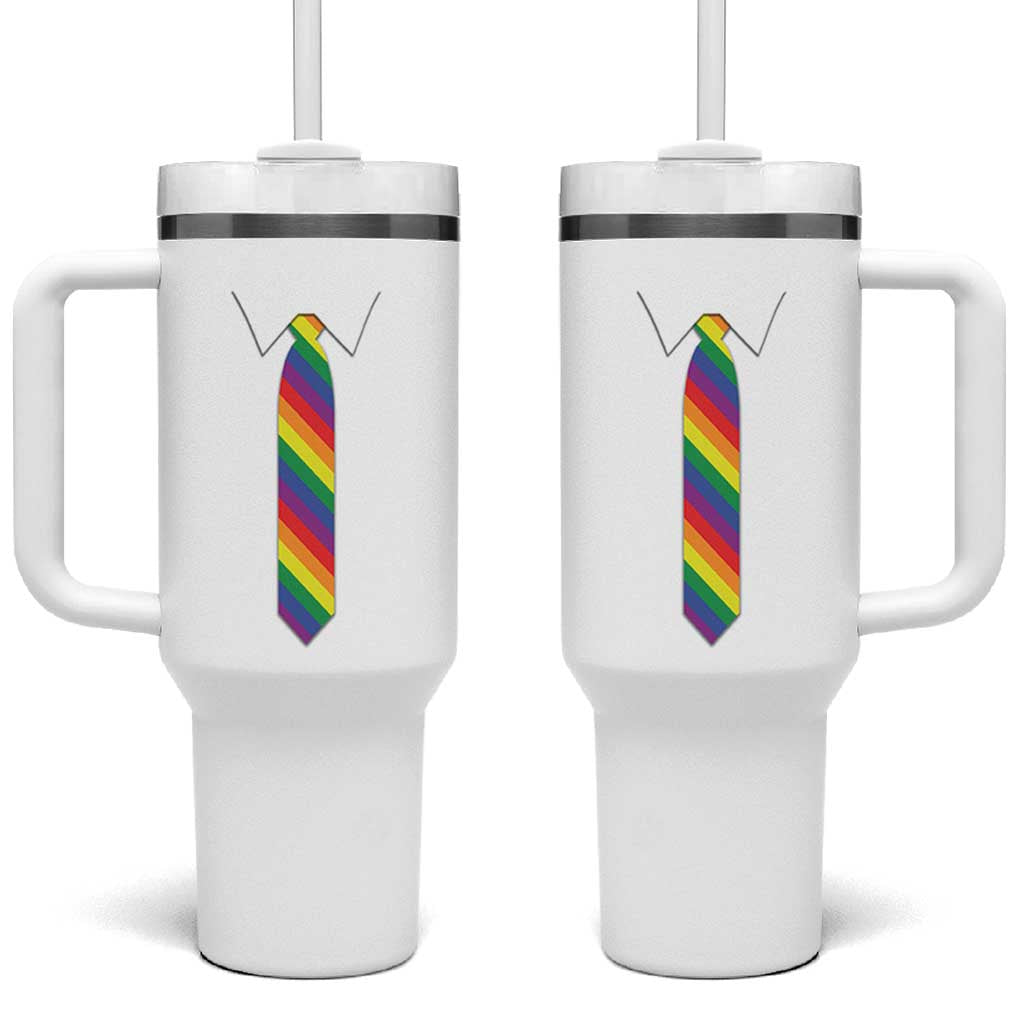 Funny Rainbow Striped Necktie Tumbler With Handle LGBT Pride Support Graphic