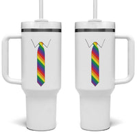 Funny Rainbow Striped Necktie Tumbler With Handle LGBT Pride Support Graphic