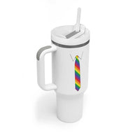 Funny Rainbow Striped Necktie Tumbler With Handle LGBT Pride Support Graphic