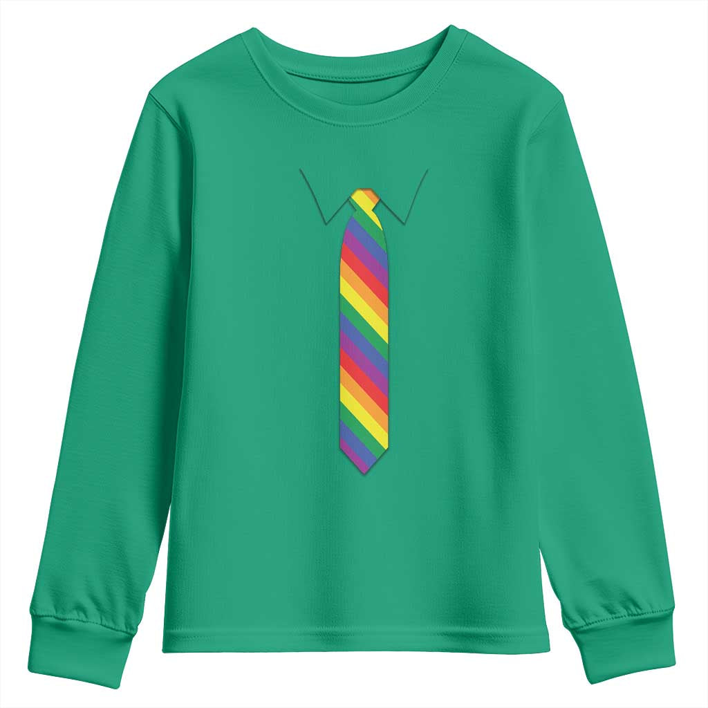Funny Rainbow Striped Necktie Youth Sweatshirt LGBT Pride Support Graphic