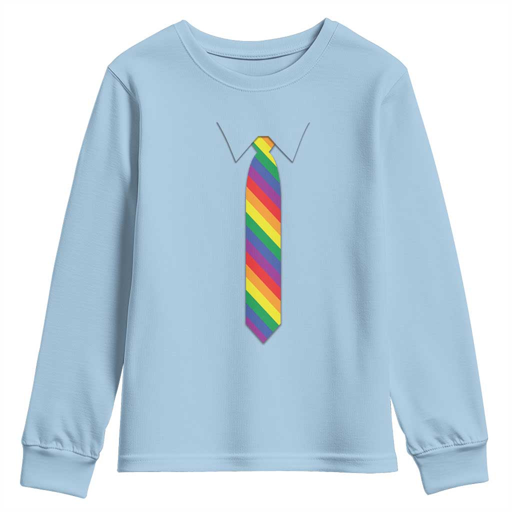 Funny Rainbow Striped Necktie Youth Sweatshirt LGBT Pride Support Graphic
