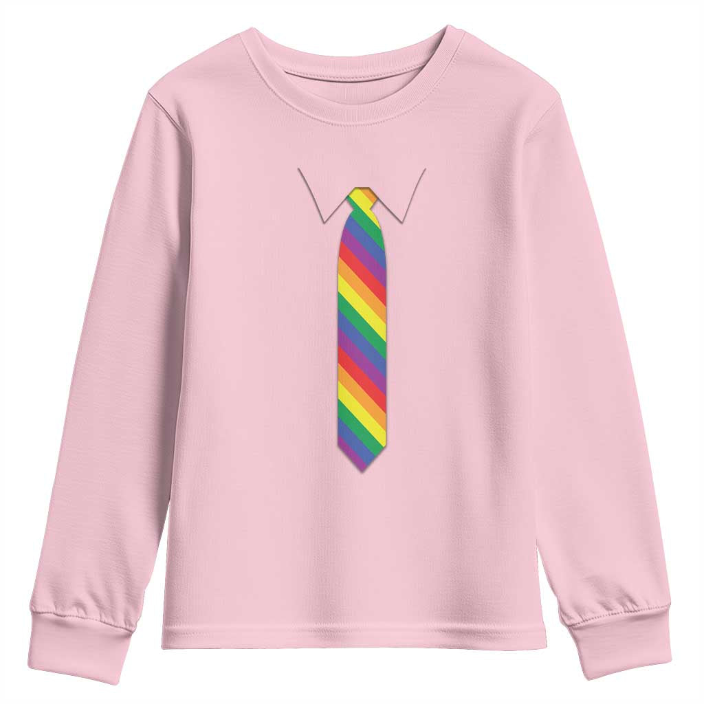Funny Rainbow Striped Necktie Youth Sweatshirt LGBT Pride Support Graphic