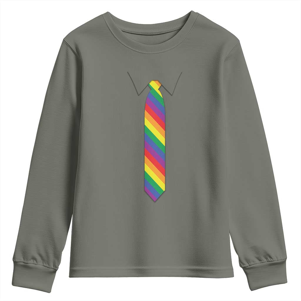 Funny Rainbow Striped Necktie Youth Sweatshirt LGBT Pride Support Graphic
