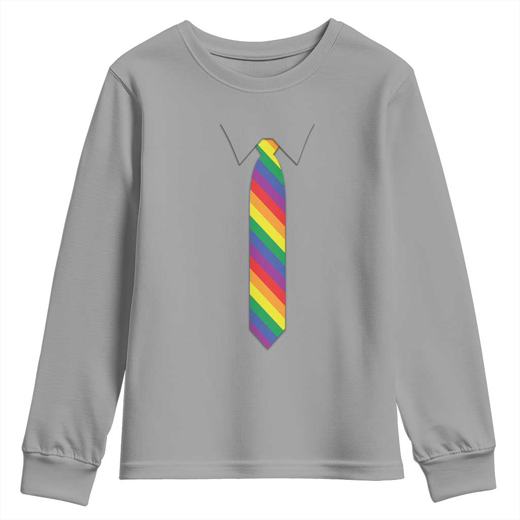Funny Rainbow Striped Necktie Youth Sweatshirt LGBT Pride Support Graphic