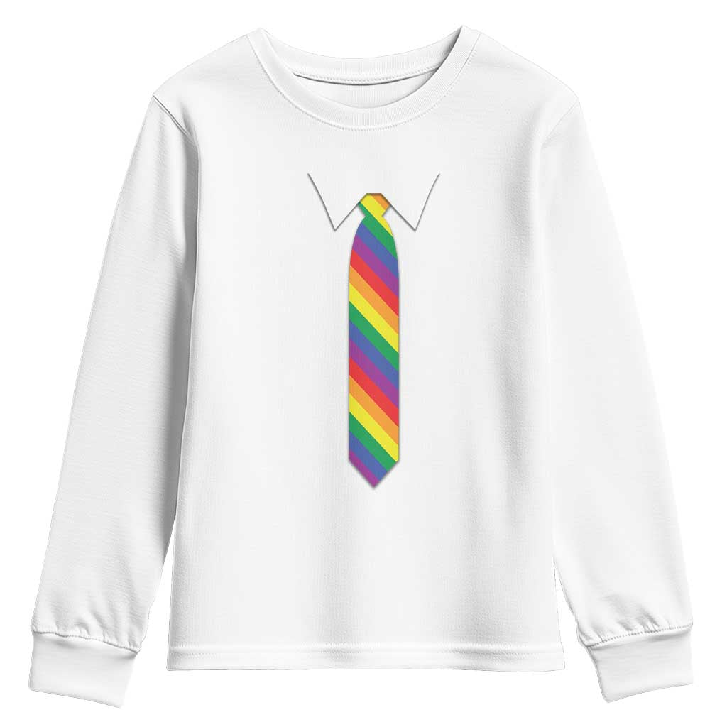 Funny Rainbow Striped Necktie Youth Sweatshirt LGBT Pride Support Graphic