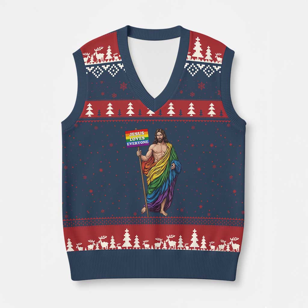 Christian LGBTQ Support V-Neck Knit Sweater Vest Jesus Loves Everyone