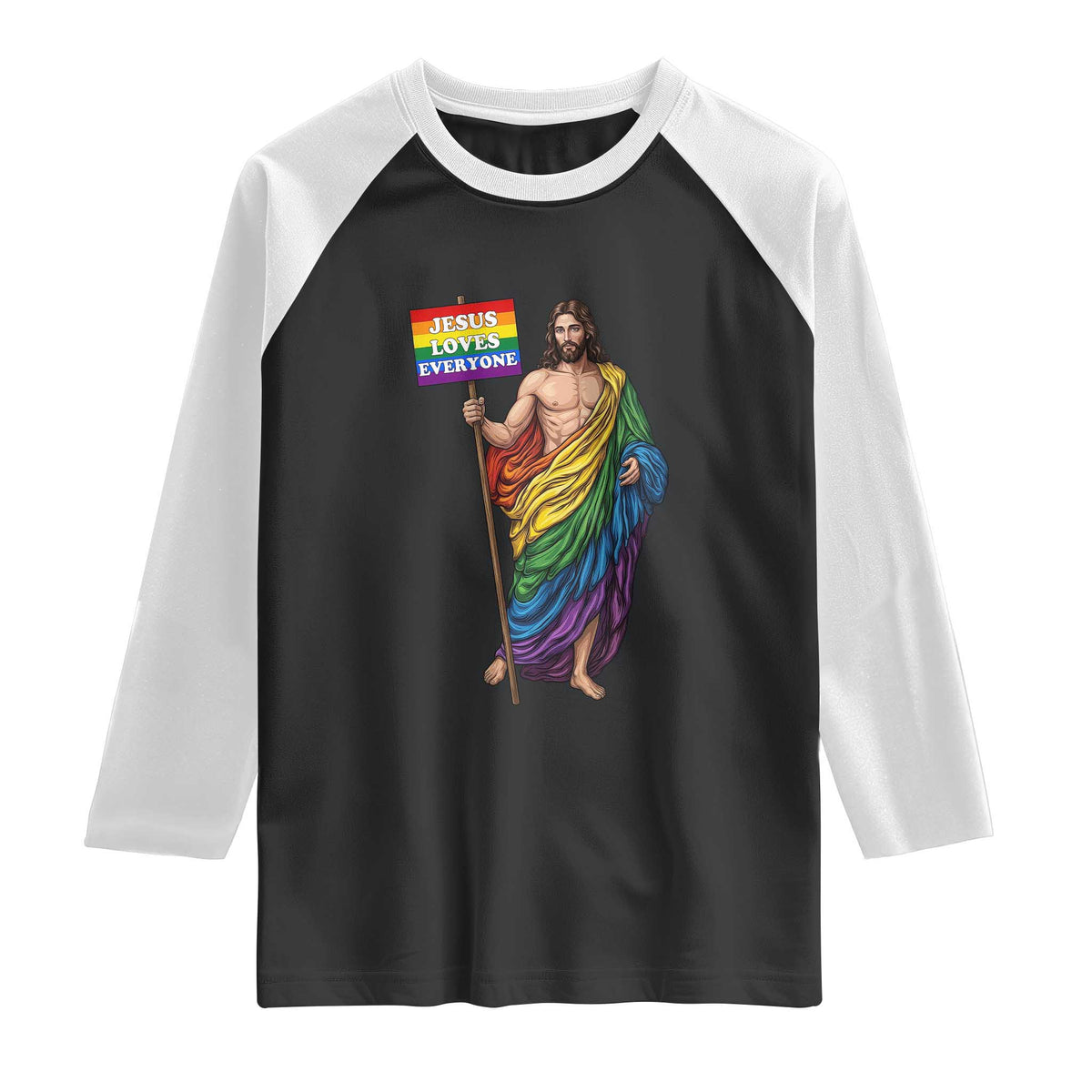 Christian LGBTQ Support Raglan Shirt Jesus Loves Everyone
