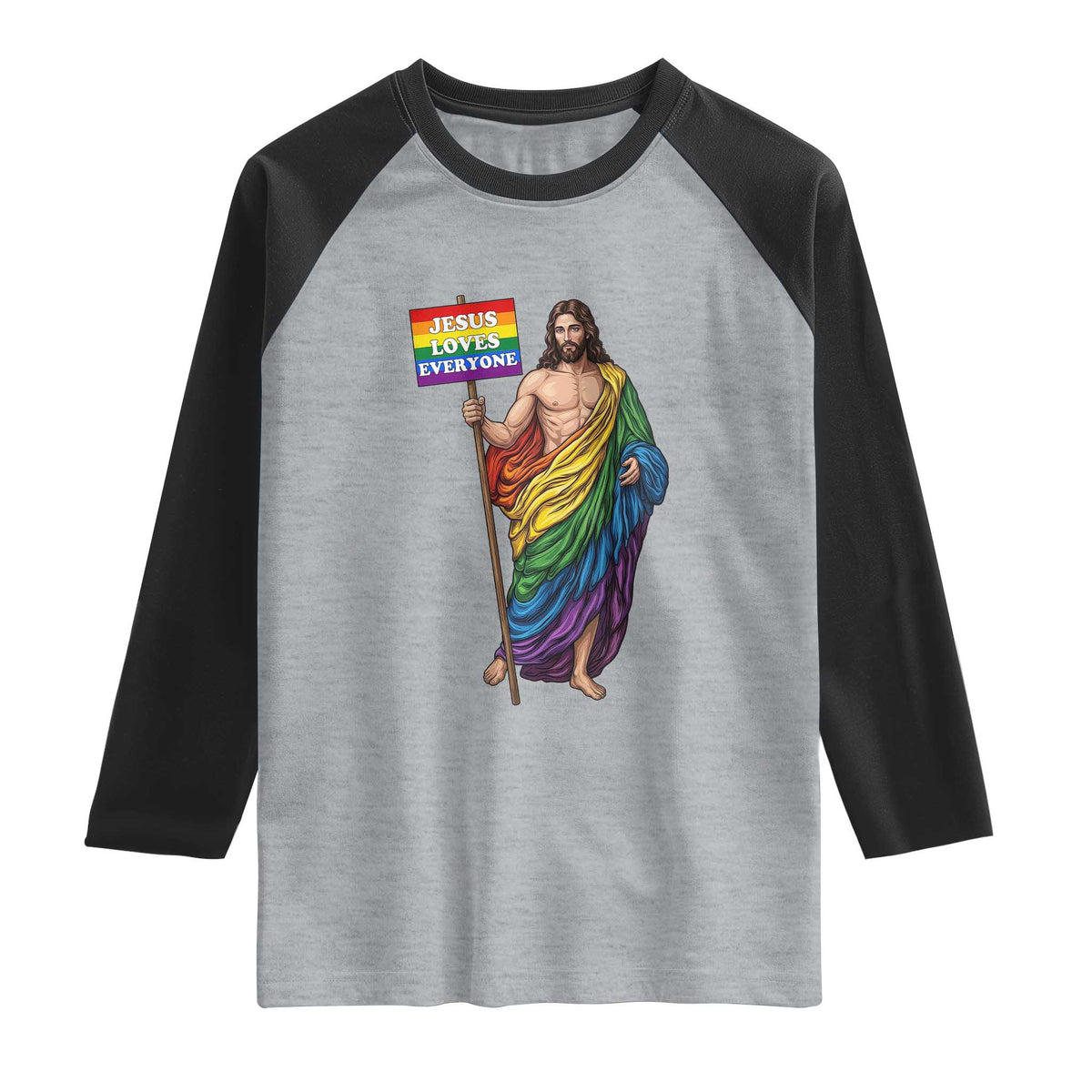 Christian LGBTQ Support Raglan Shirt Jesus Loves Everyone