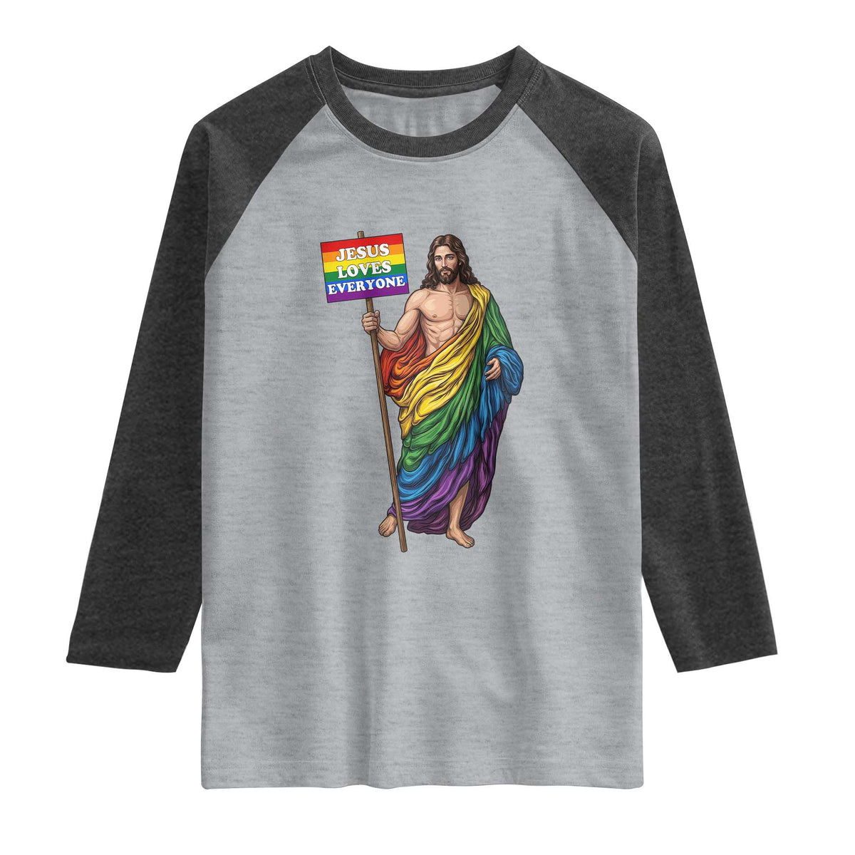 Christian LGBTQ Support Raglan Shirt Jesus Loves Everyone