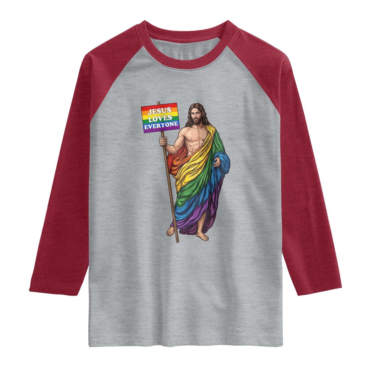 Christian LGBTQ Support Raglan Shirt Jesus Loves Everyone