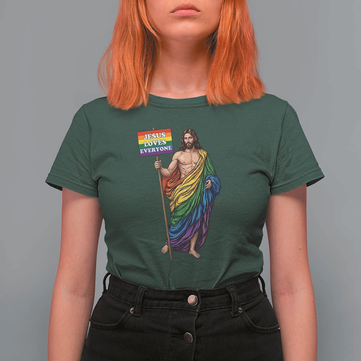Christian LGBTQ Support T Shirt For Women Jesus Loves Everyone