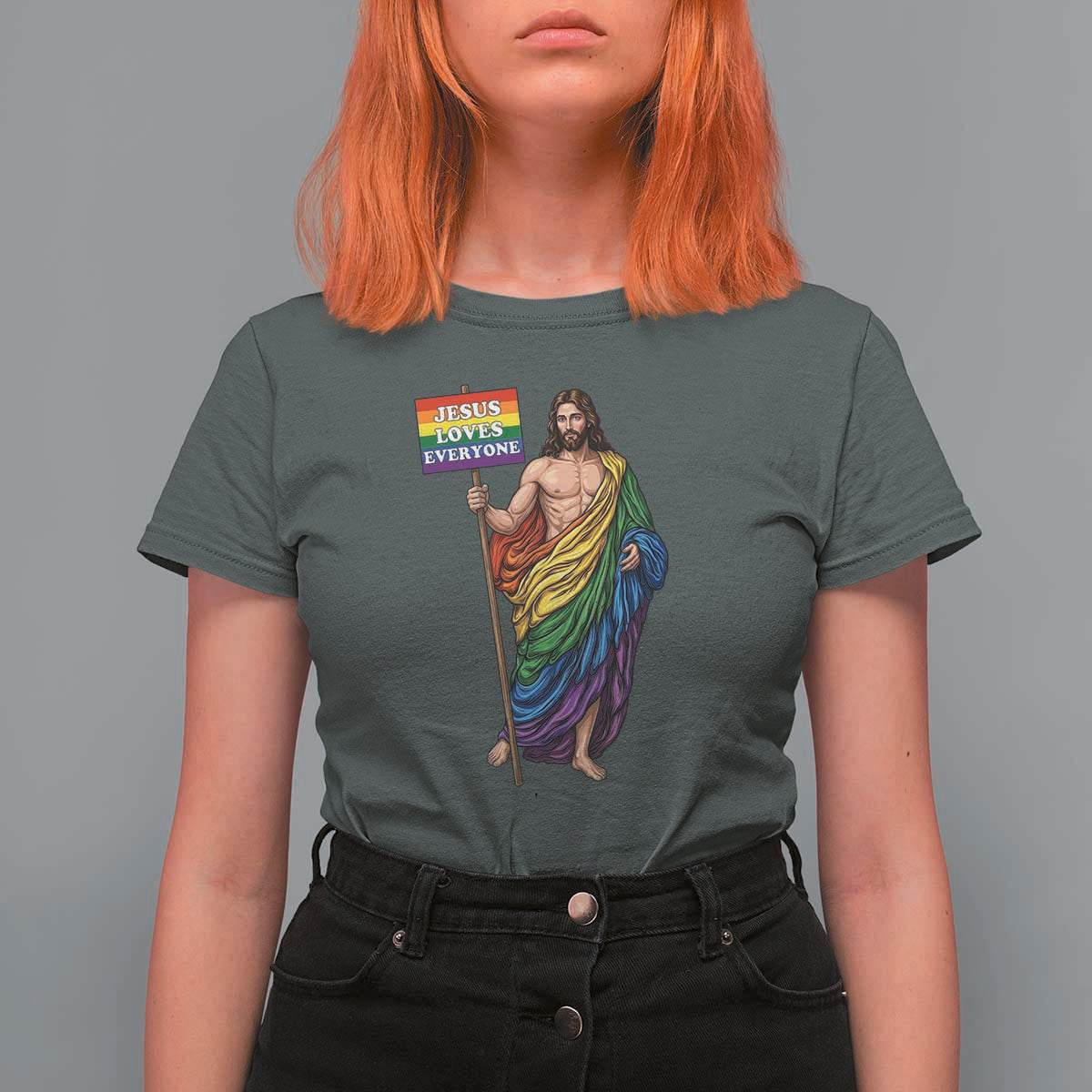 Christian LGBTQ Support T Shirt For Women Jesus Loves Everyone