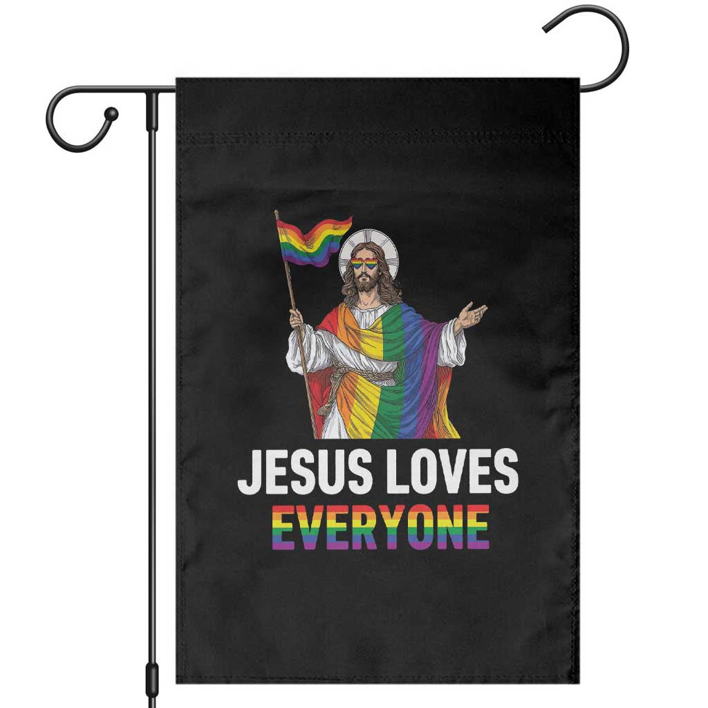 Funny Rainbow Jesus Loves Everyone Garden Flag Religious LGBTQ Support