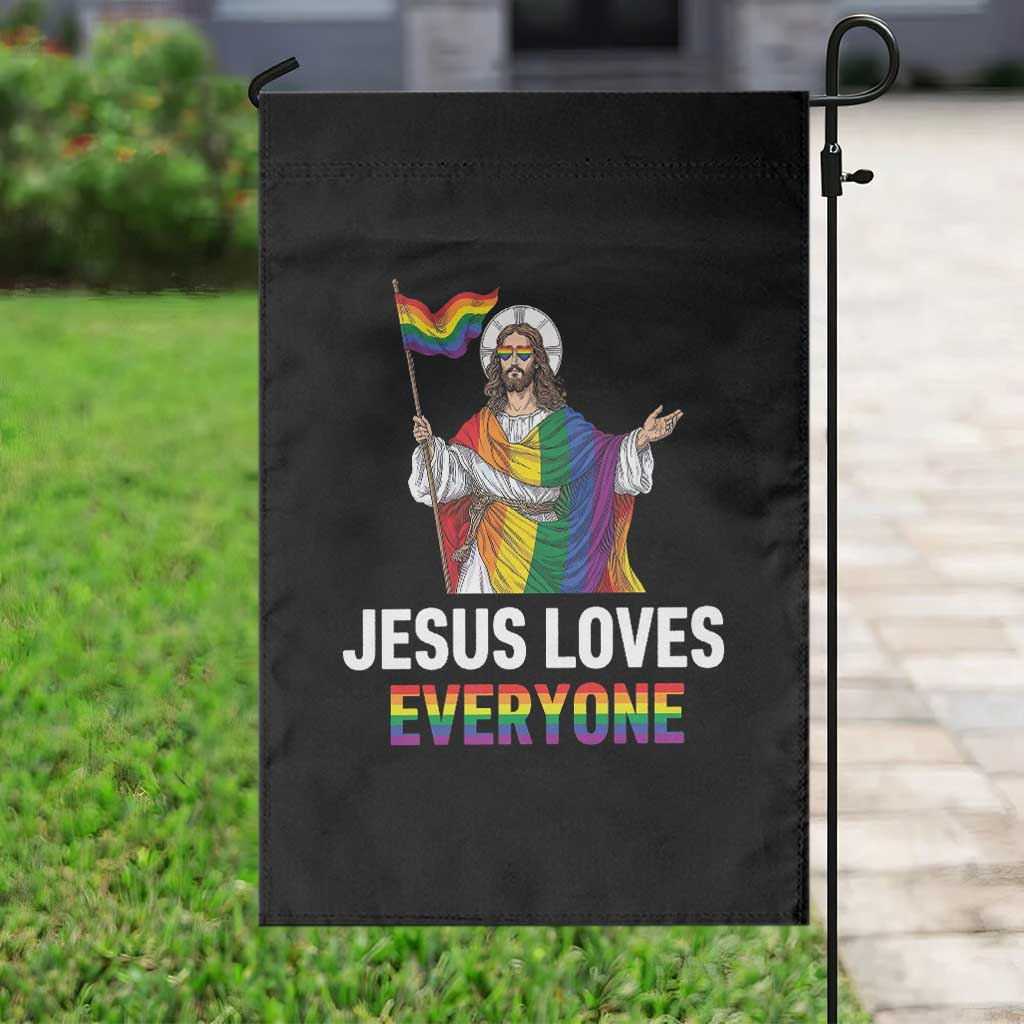 Funny Rainbow Jesus Loves Everyone Garden Flag Religious LGBTQ Support