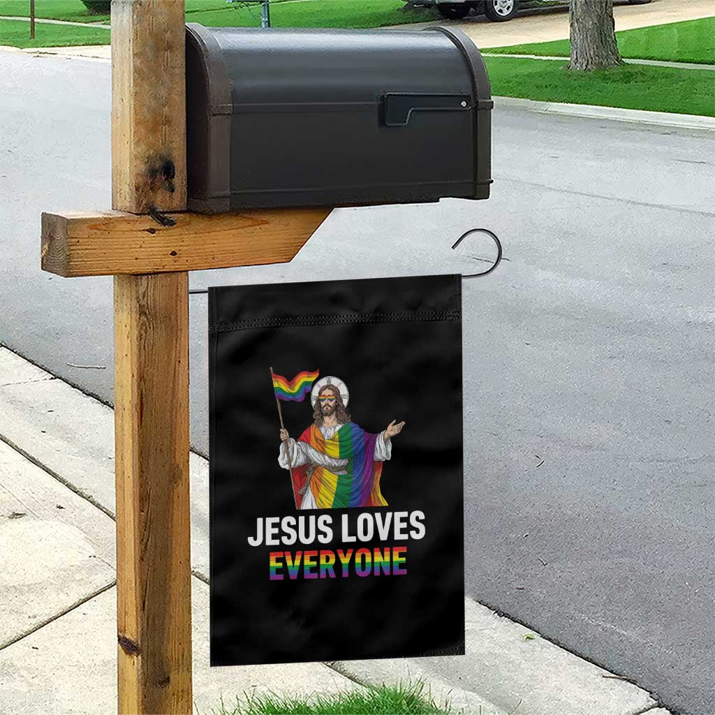 Funny Rainbow Jesus Loves Everyone Garden Flag Religious LGBTQ Support