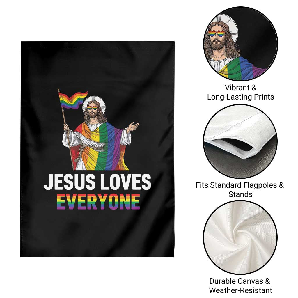 Funny Rainbow Jesus Loves Everyone Garden Flag Religious LGBTQ Support