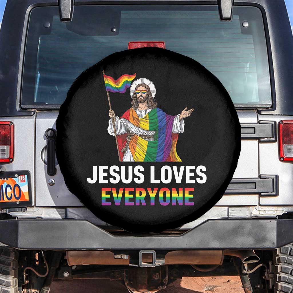 Funny Rainbow Jesus Loves Everyone Spare Tire Cover Religious LGBTQ Support