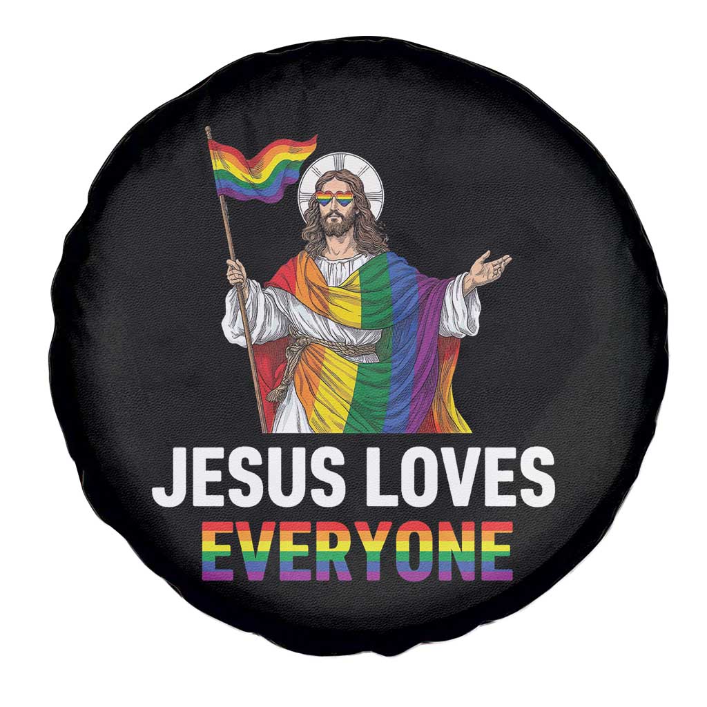 Funny Rainbow Jesus Loves Everyone Spare Tire Cover Religious LGBTQ Support