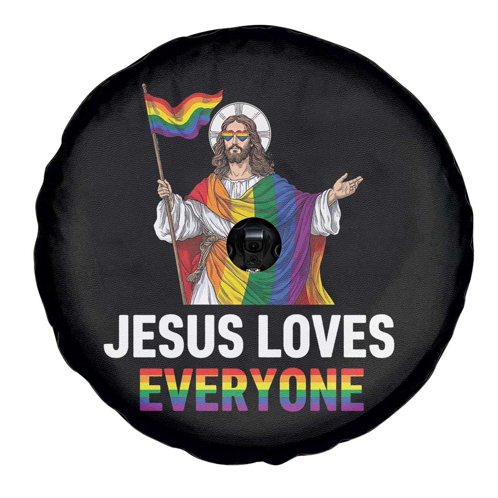 Funny Rainbow Jesus Loves Everyone Spare Tire Cover Religious LGBTQ Support